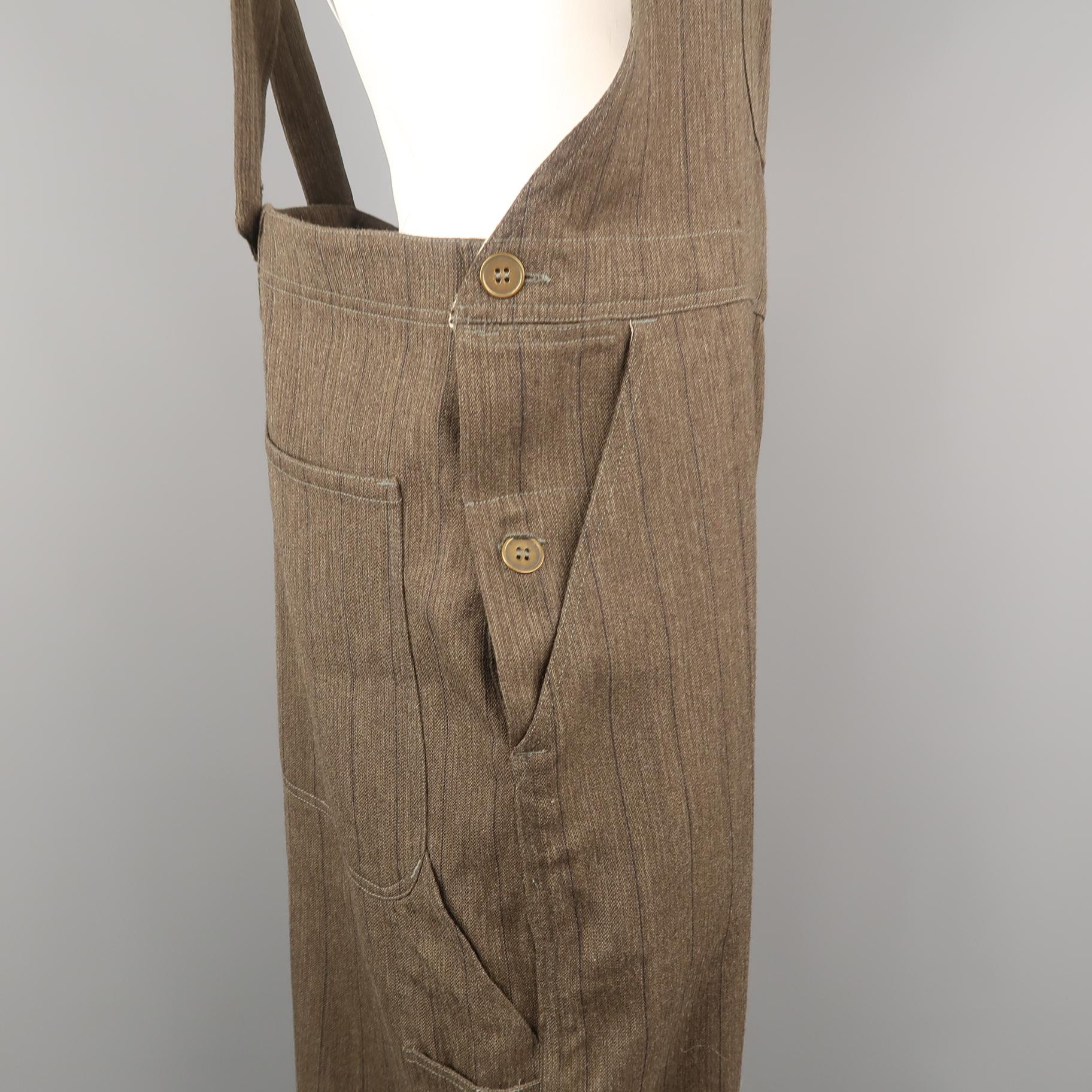 Vintage CALVIN KLEIN COLLECTION Size L Olive Pinstripe Dungaree Overalls 3