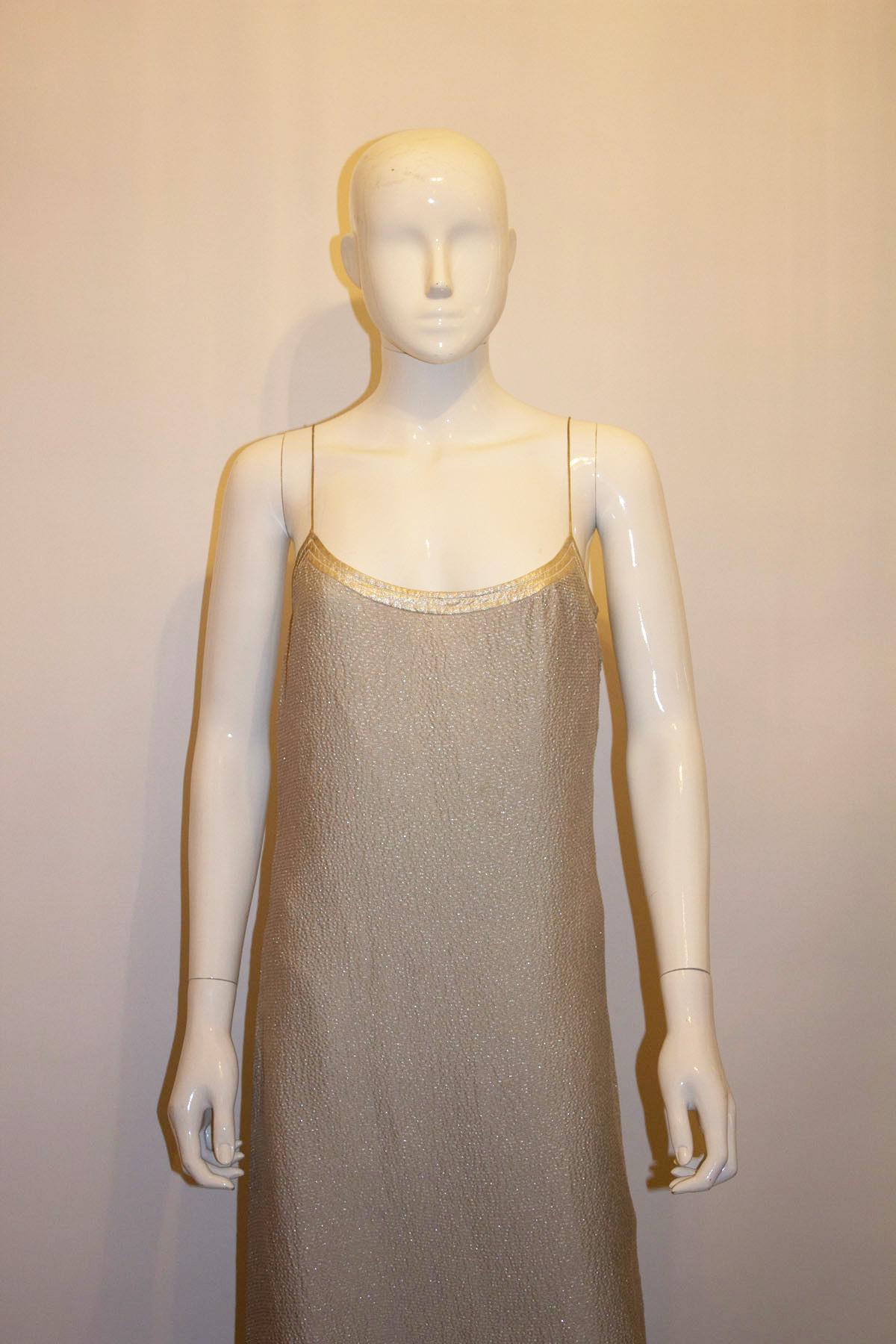 Vintage Calvin Klein Silver Evening Gown For Sale 1