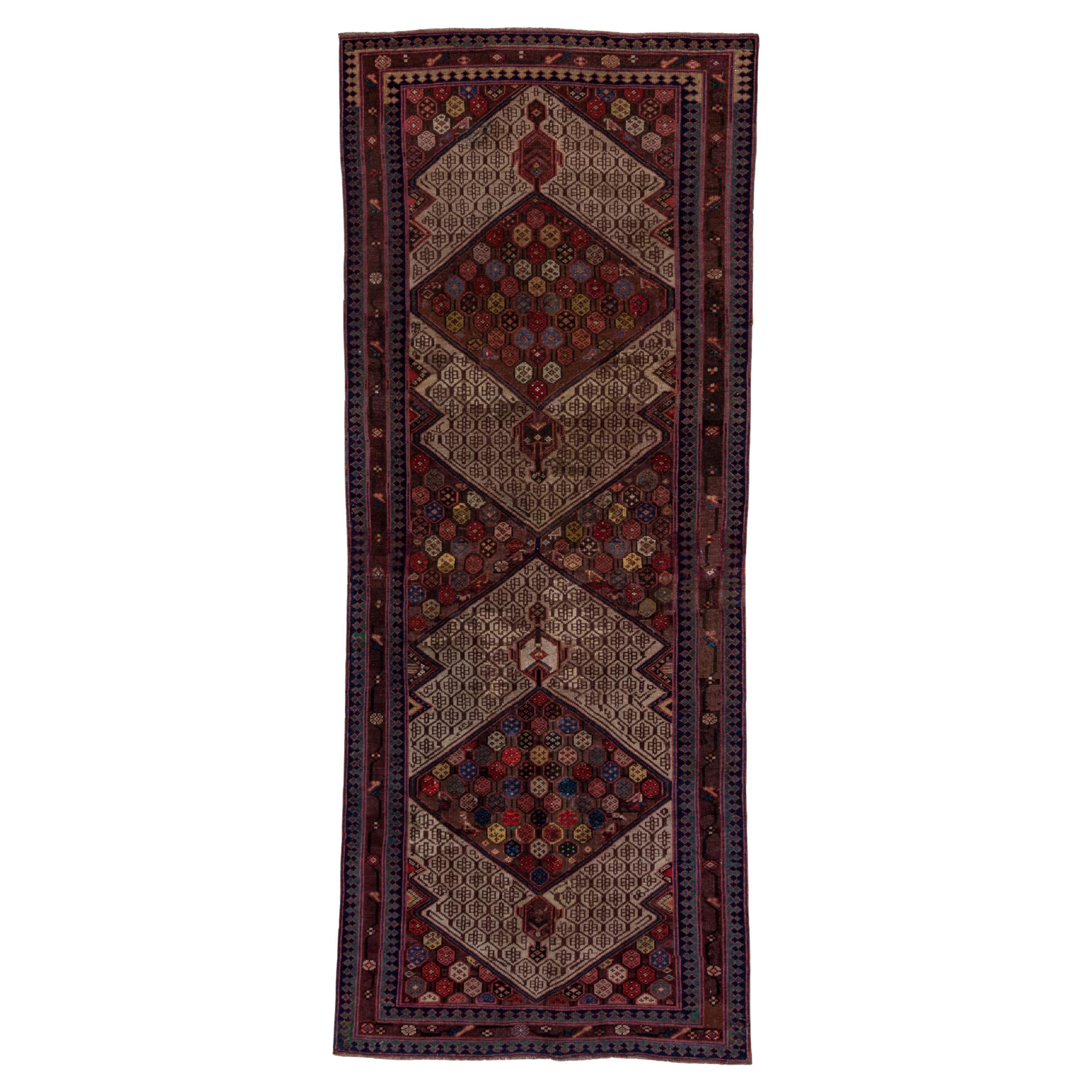Vintage Cam Hamadan Runner – Lattice Medallions and Floral Octagons For Sale