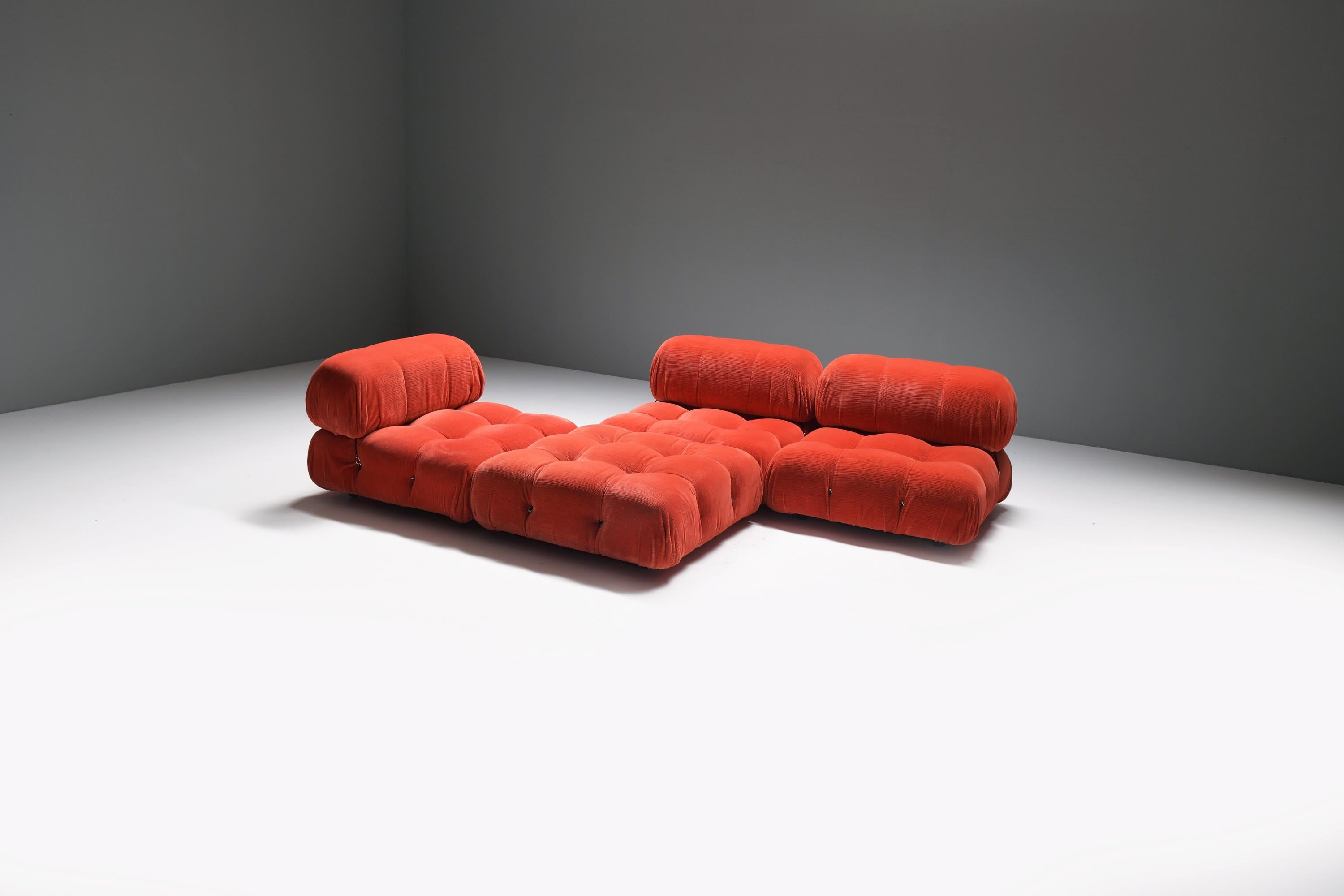Exceptional matching Camaleonda set in its original coral corduroy.
Designed by Mario Bellini for B & B Italia.

The “Camaleonda” sofa is Mario Bellini’s contemporary classic. The playful, modular design offers endless options for the user, which