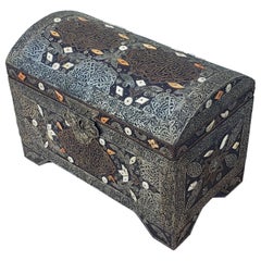 Vintage Camel Bone / Metal Inlaid Moroccan Wooden Trunk