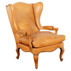 Used Camel Colored Leather Wingback Armchair, Denmark circa 1940