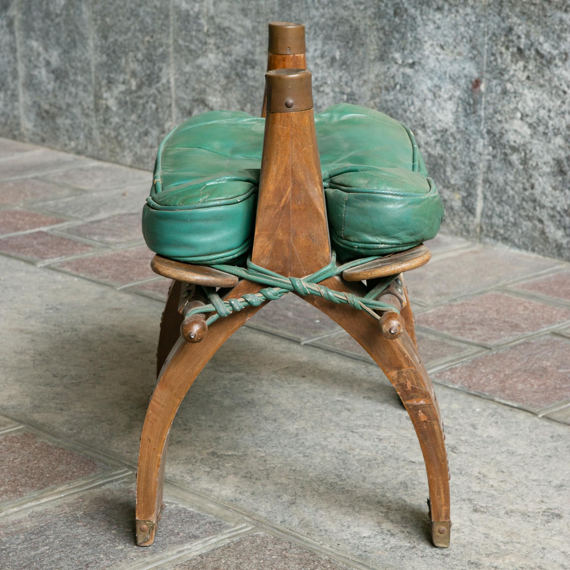 Moroccan Vintage Camel Leather Saddle Stool