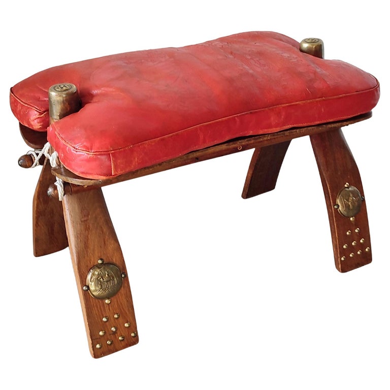 Vintage Camel Leather Saddle Stool Ottoman, Morocco, c.1960 For Sale at