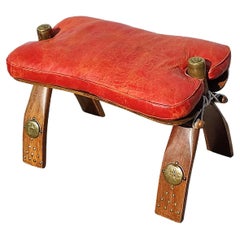 Retro Camel Leather Saddle Stool Ottoman, Morocco, c.1960