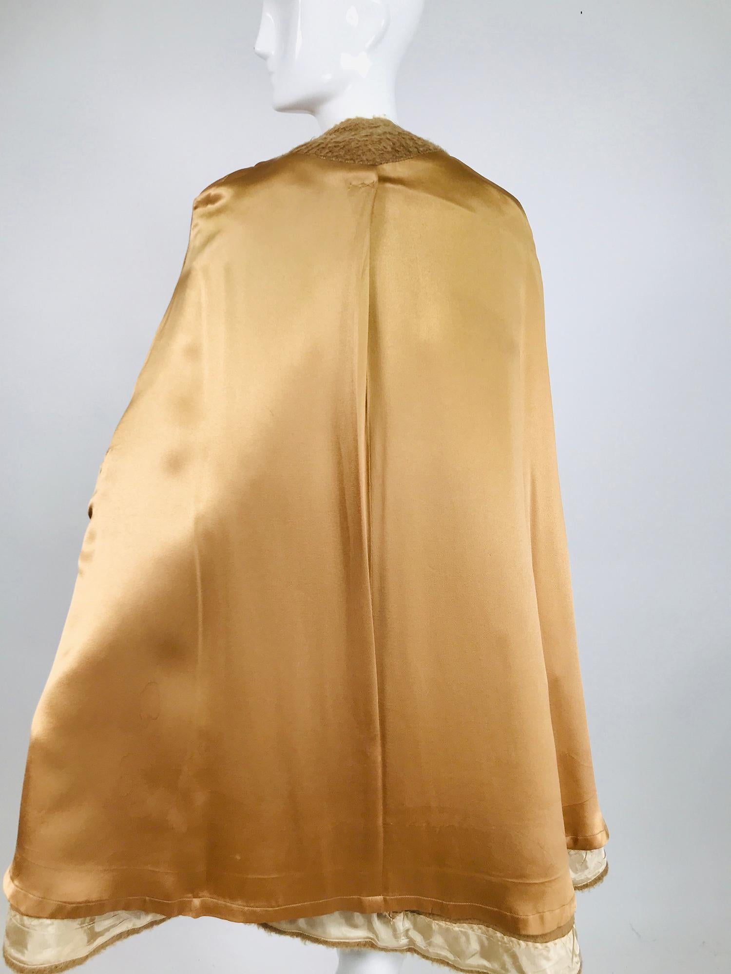 Vintage Camel Tan Mohair Cape Coat with Mink Collar 1960s 8