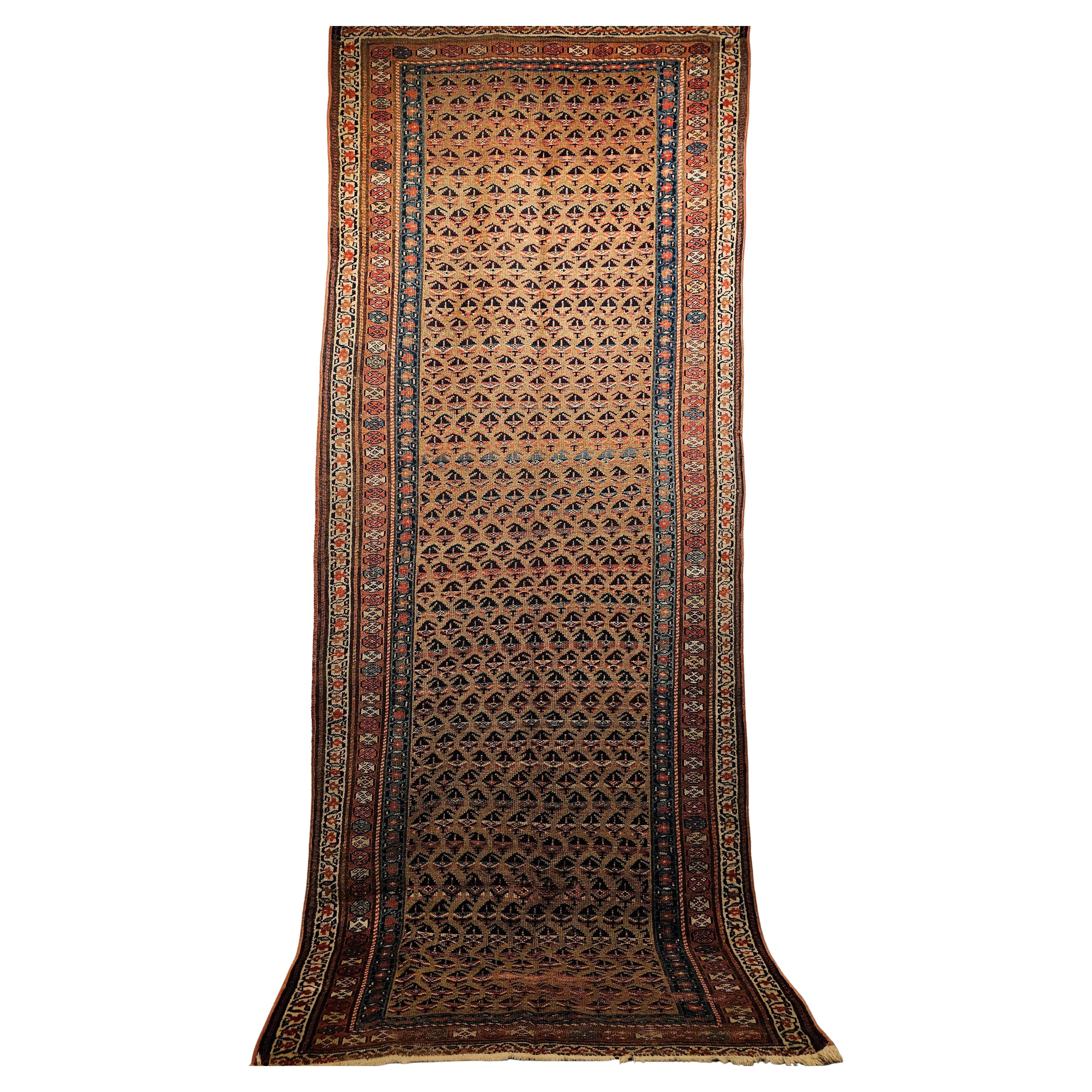 Vintage Camelhair Kurdish Bidjar Gallery Rug in Allover Paisley Pattern