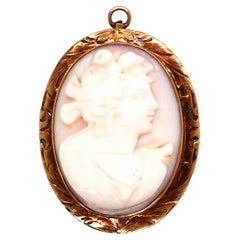 Antique Cameo Brooch Pin Pendant 14K Yellow Gold Antique Art Deco Hand Engraved