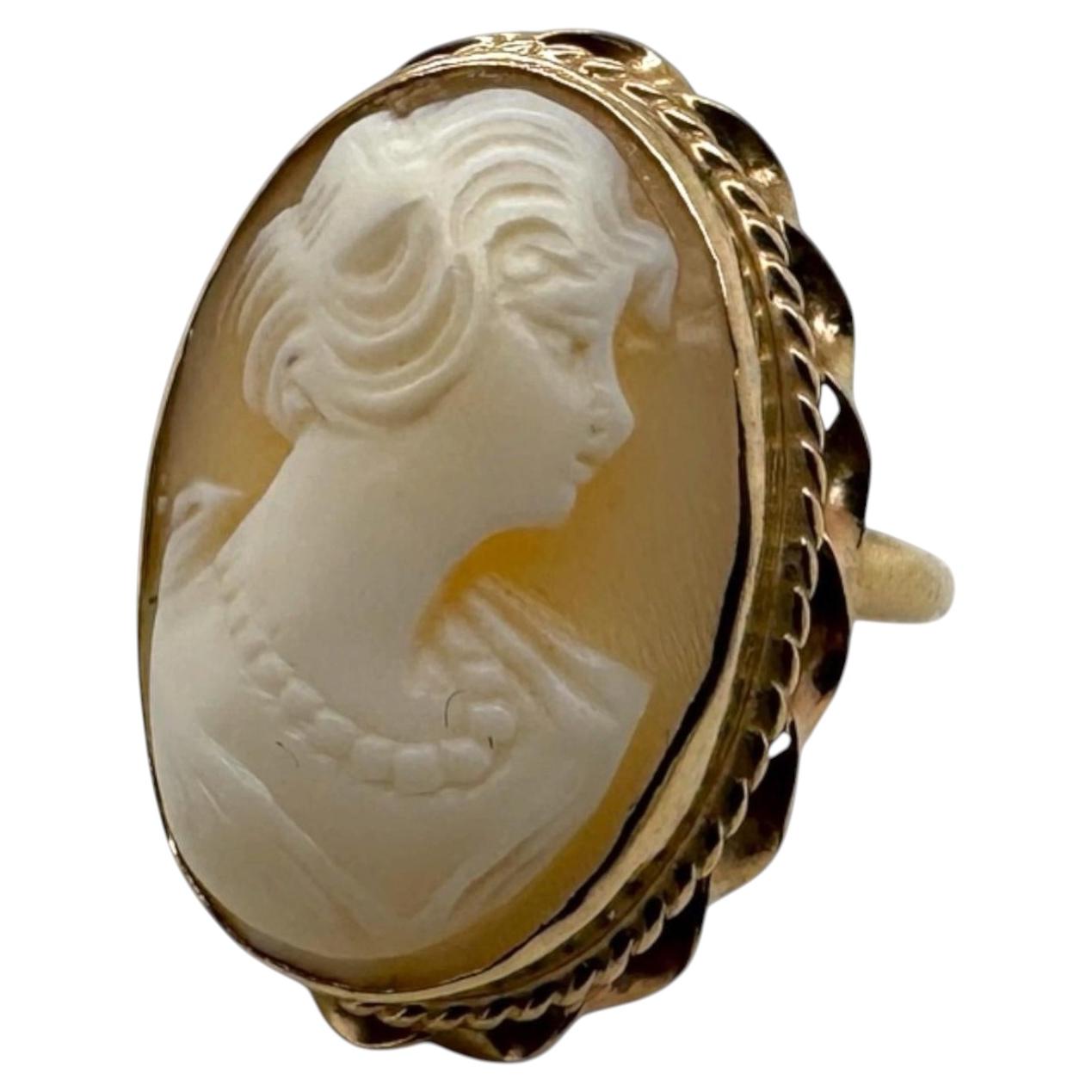 Vintage Cameo Cocktail Ring 14K Yellow Gold