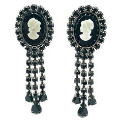 Vintage Cameo & Crystal Droplet Earrings 1990s