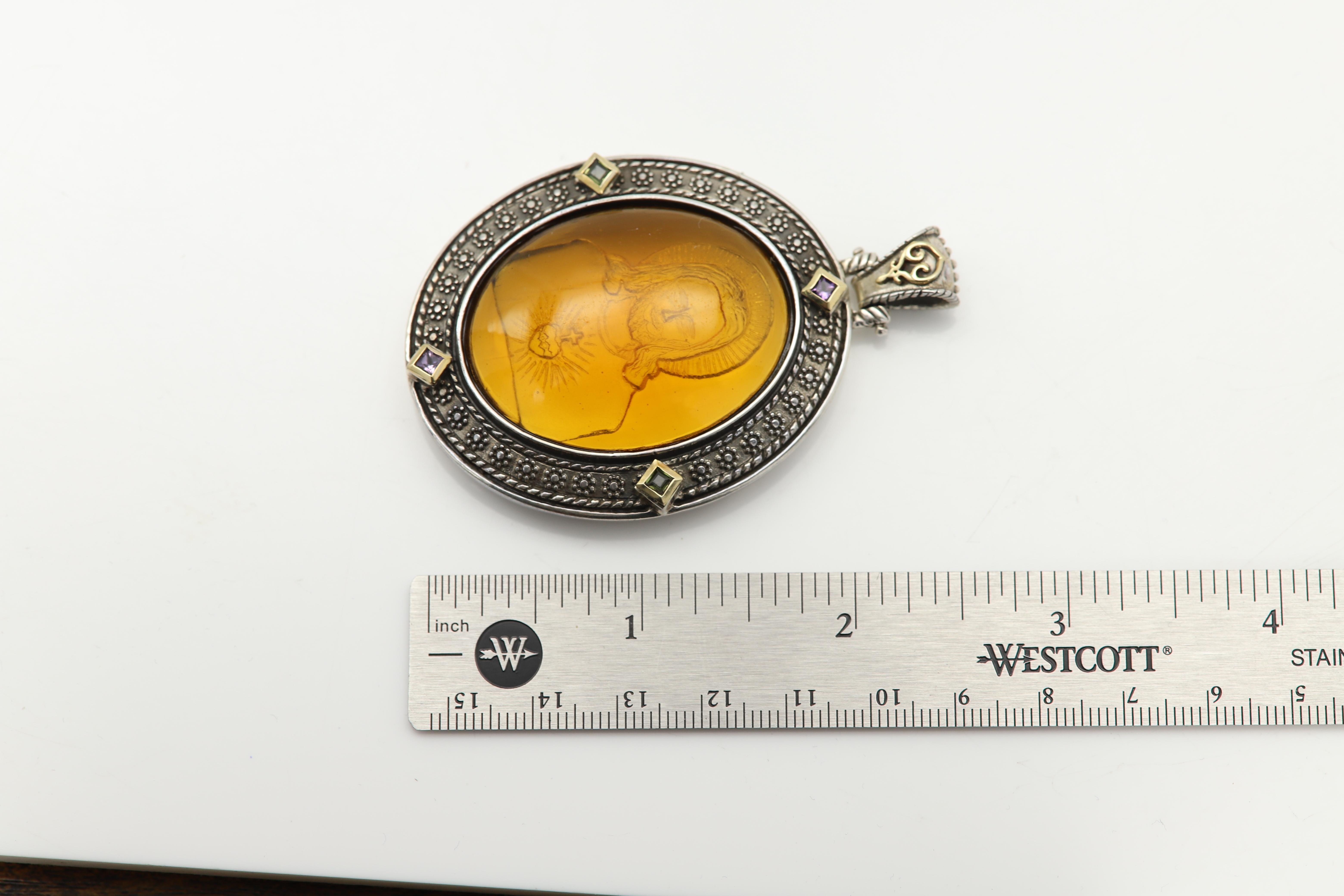 Gothic Revival Vintage Cameo of Jesus in Italian Vintage Murano Glass Pendant For Sale