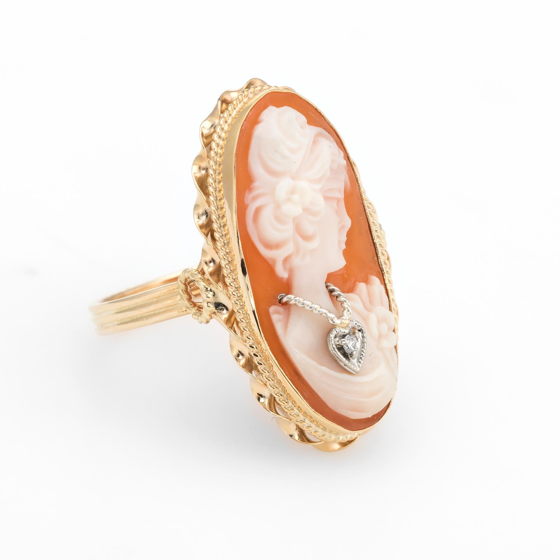 Vintage Cameo Ring Diamond Habille 14 Karat Yellow Gold Estate Fine Jewelry Oval In Excellent Condition In Torrance, CA