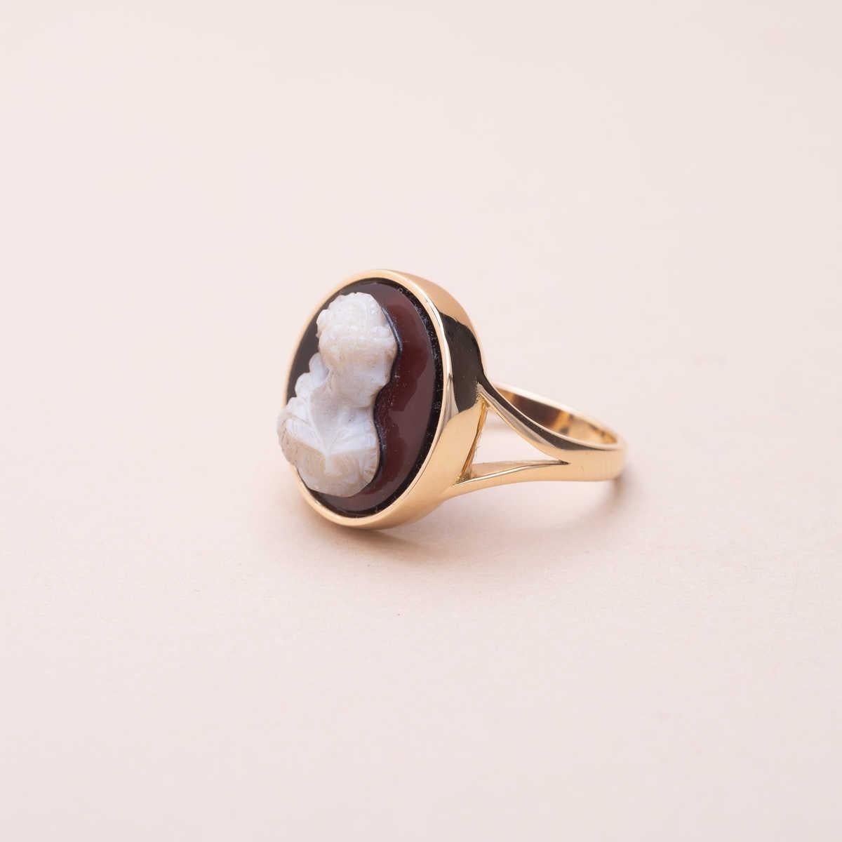 Gothic Revival Vintage Cameo Round Gold Ring  For Sale