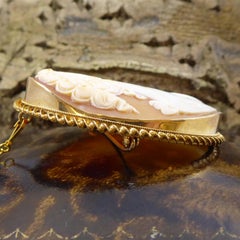 Vintage Cameo Shell Brooch, Rope Twist Edge, 1970s