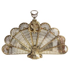 Vintage Cameo Style Brass Peacock Fireplace Screen  Folding Fan Fire Guard