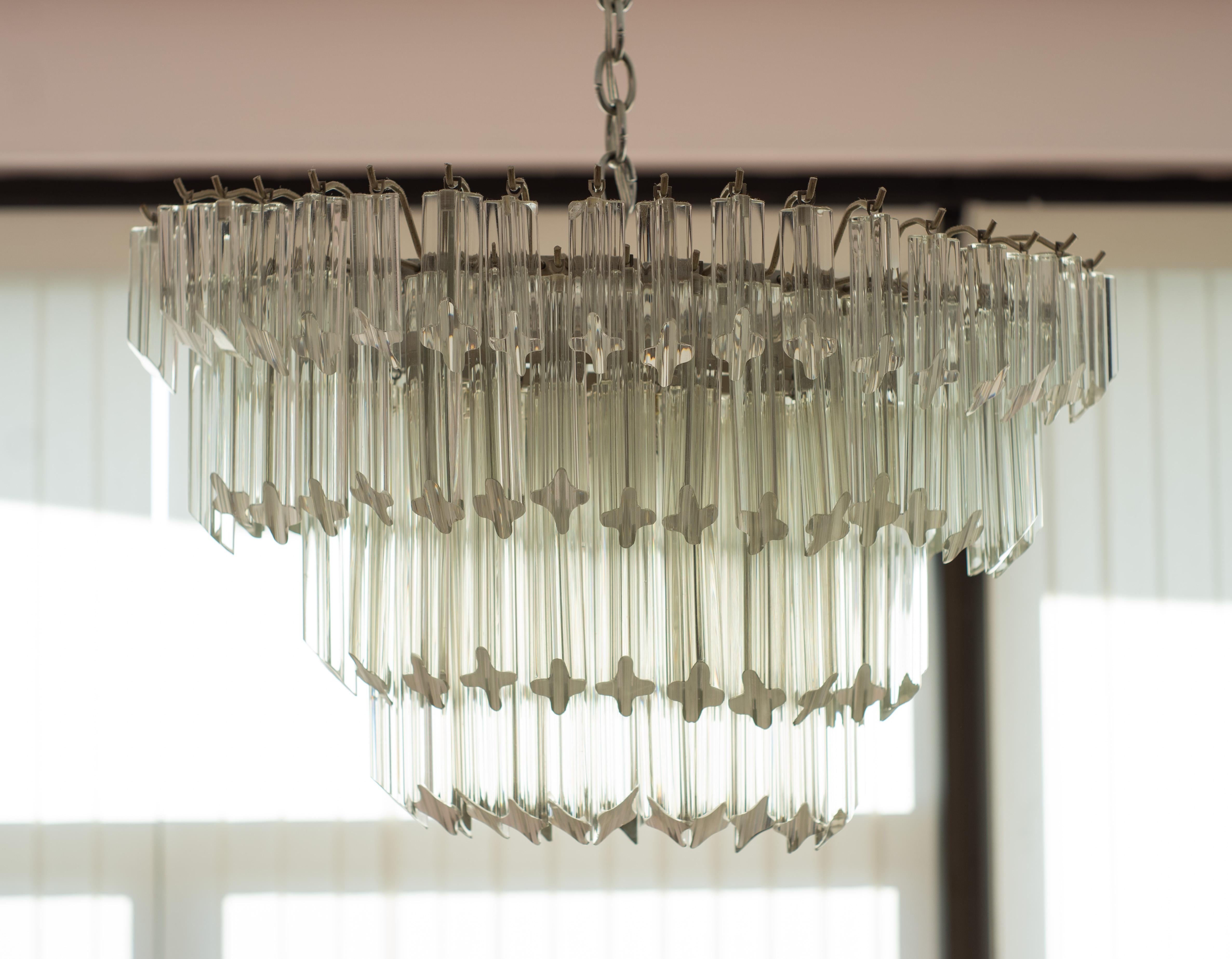 Vintage Camer Glass or Venini Tiered Oval Murano Glass & Steel Chandelier 1970s For Sale 4