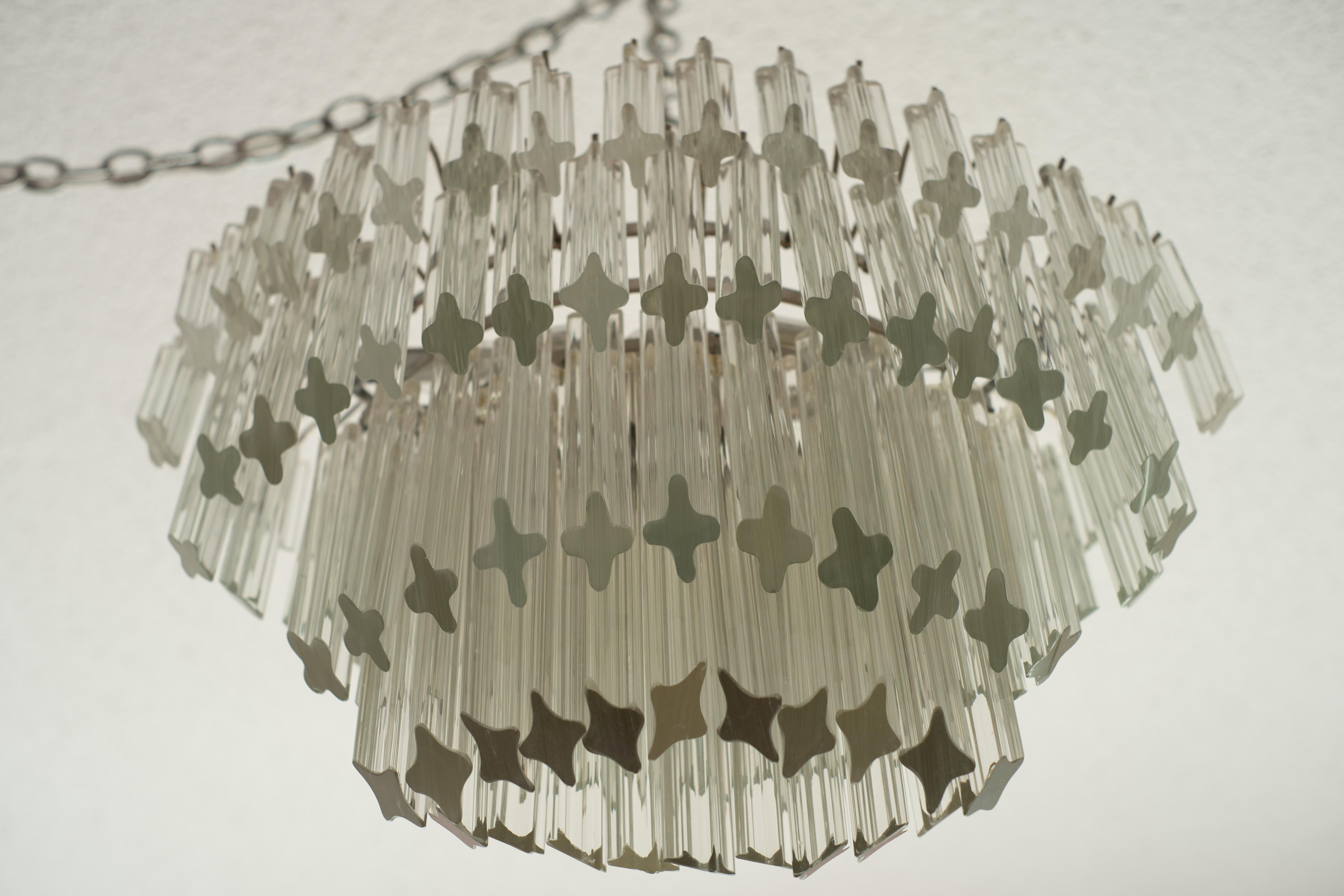 Vintage Camer Glass or Venini Tiered Oval Murano Glass & Steel Chandelier 1970s For Sale 5