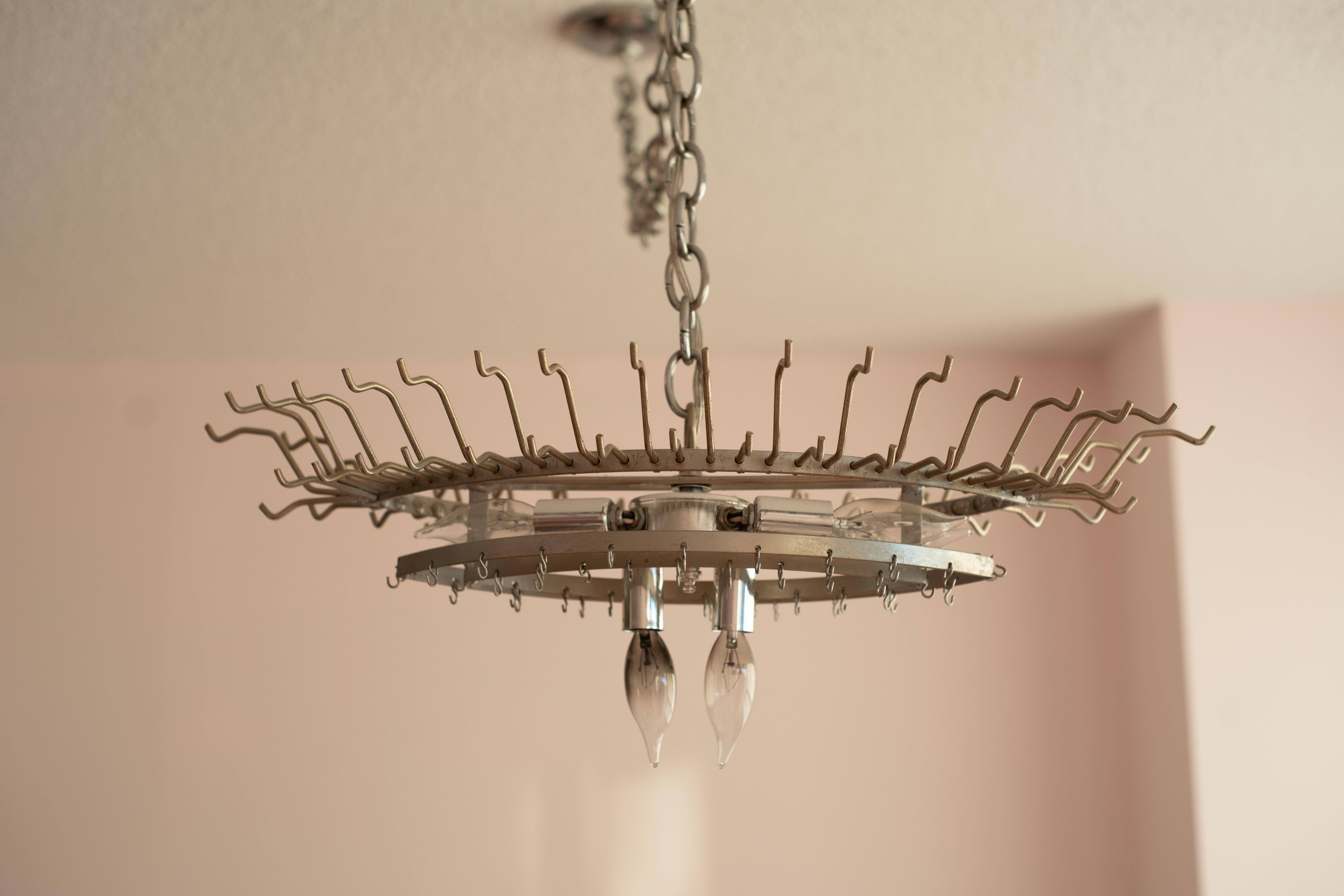 Vintage Camer Glass or Venini Tiered Oval Murano Glass & Steel Chandelier 1970s For Sale 8