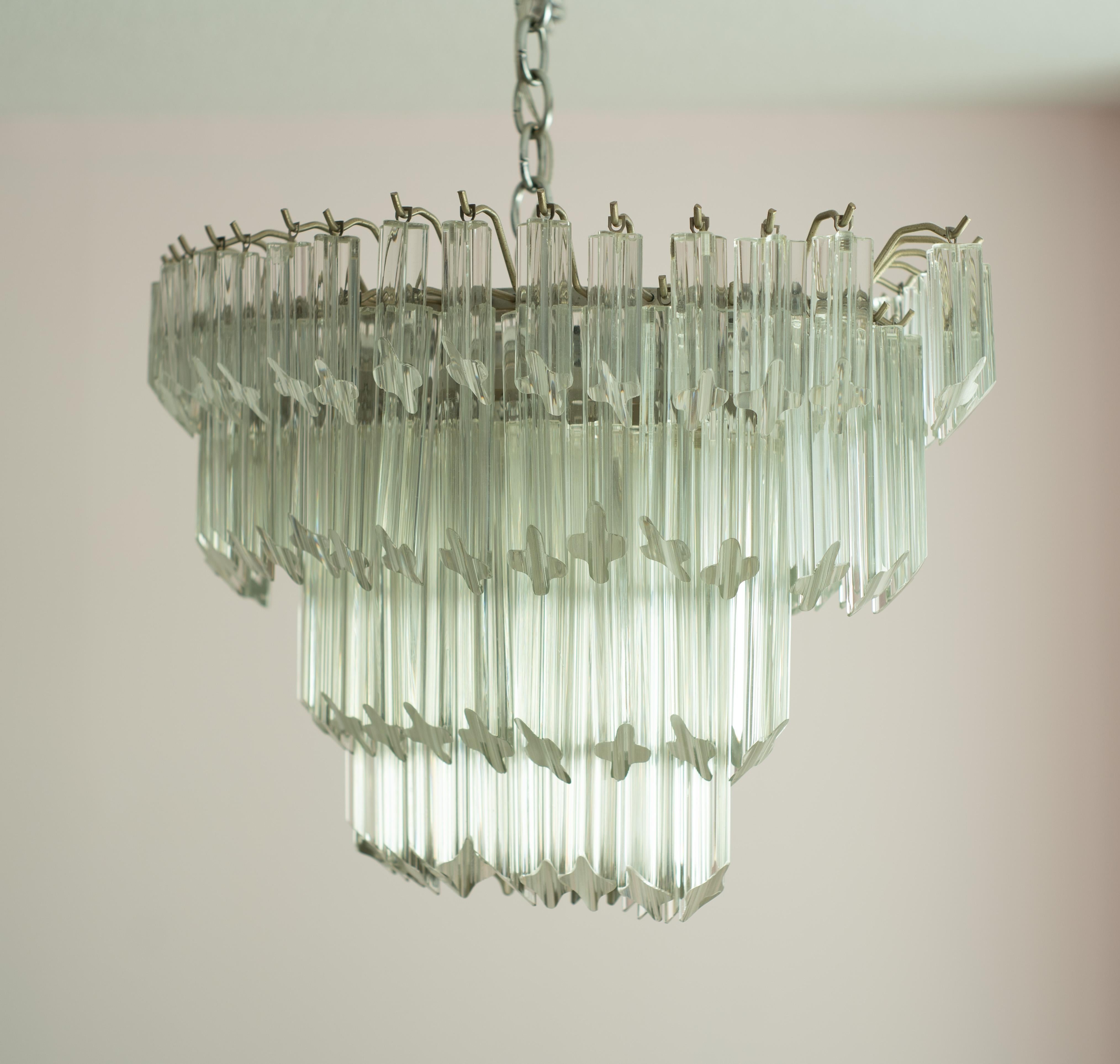 Mid-Century Modern Vintage Camer Glass or Venini Tiered Oval Murano Glass & Steel Chandelier 1970s For Sale