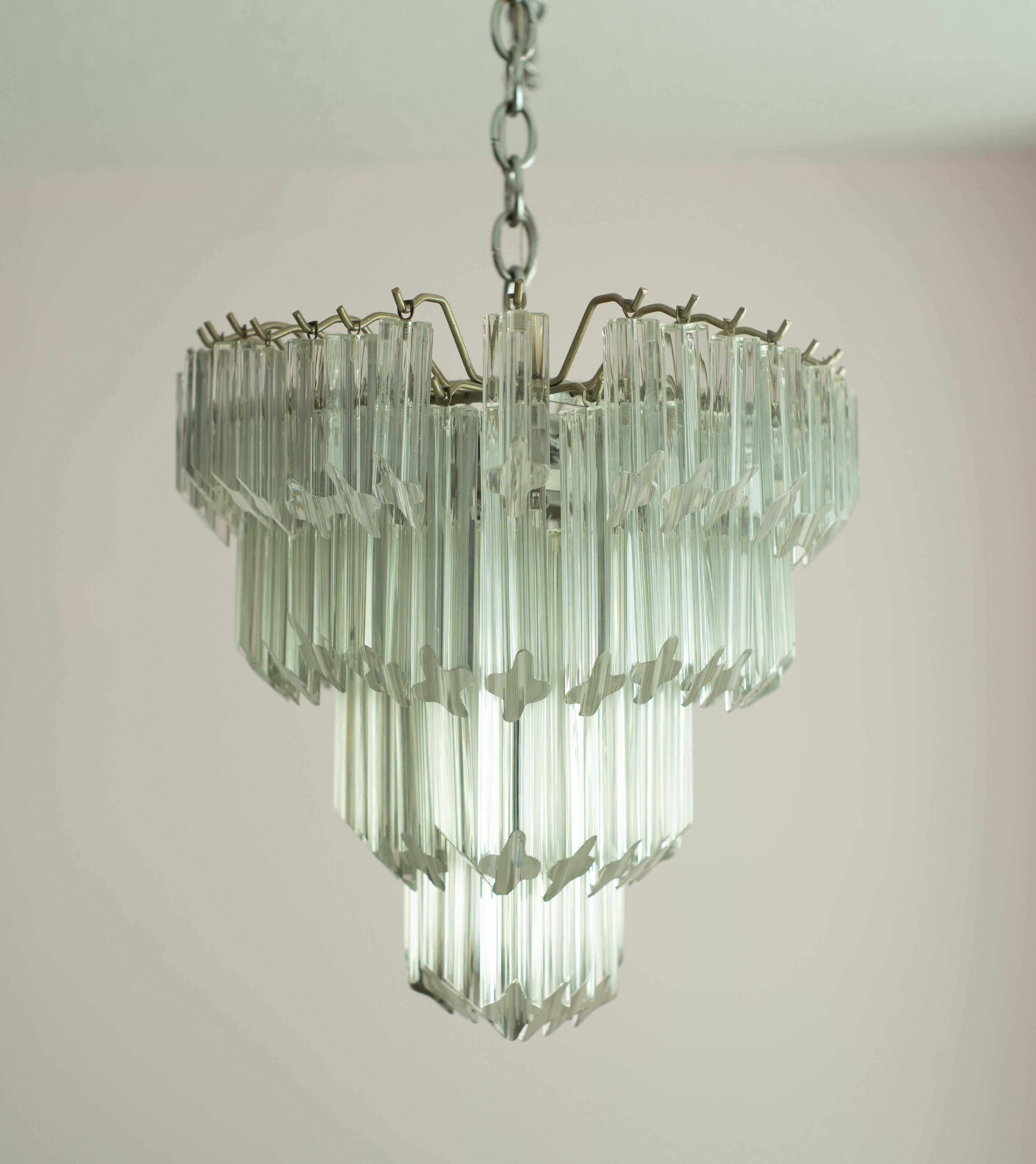 Italian Vintage Camer Glass or Venini Tiered Oval Murano Glass & Steel Chandelier 1970s For Sale