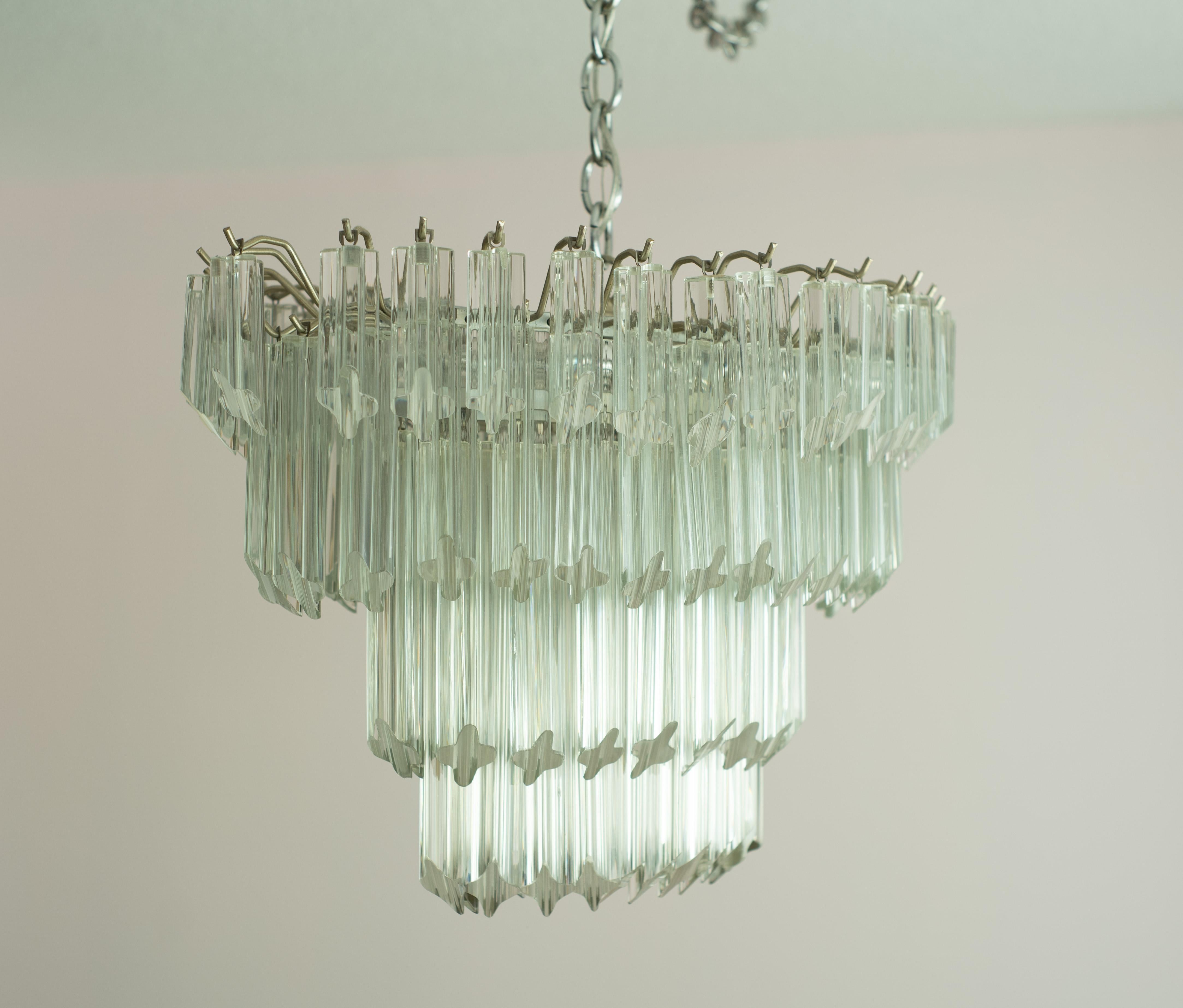 Vintage Camer Glass or Venini Tiered Oval Murano Glass & Steel Chandelier 1970s In Good Condition For Sale In Philadelphia, PA
