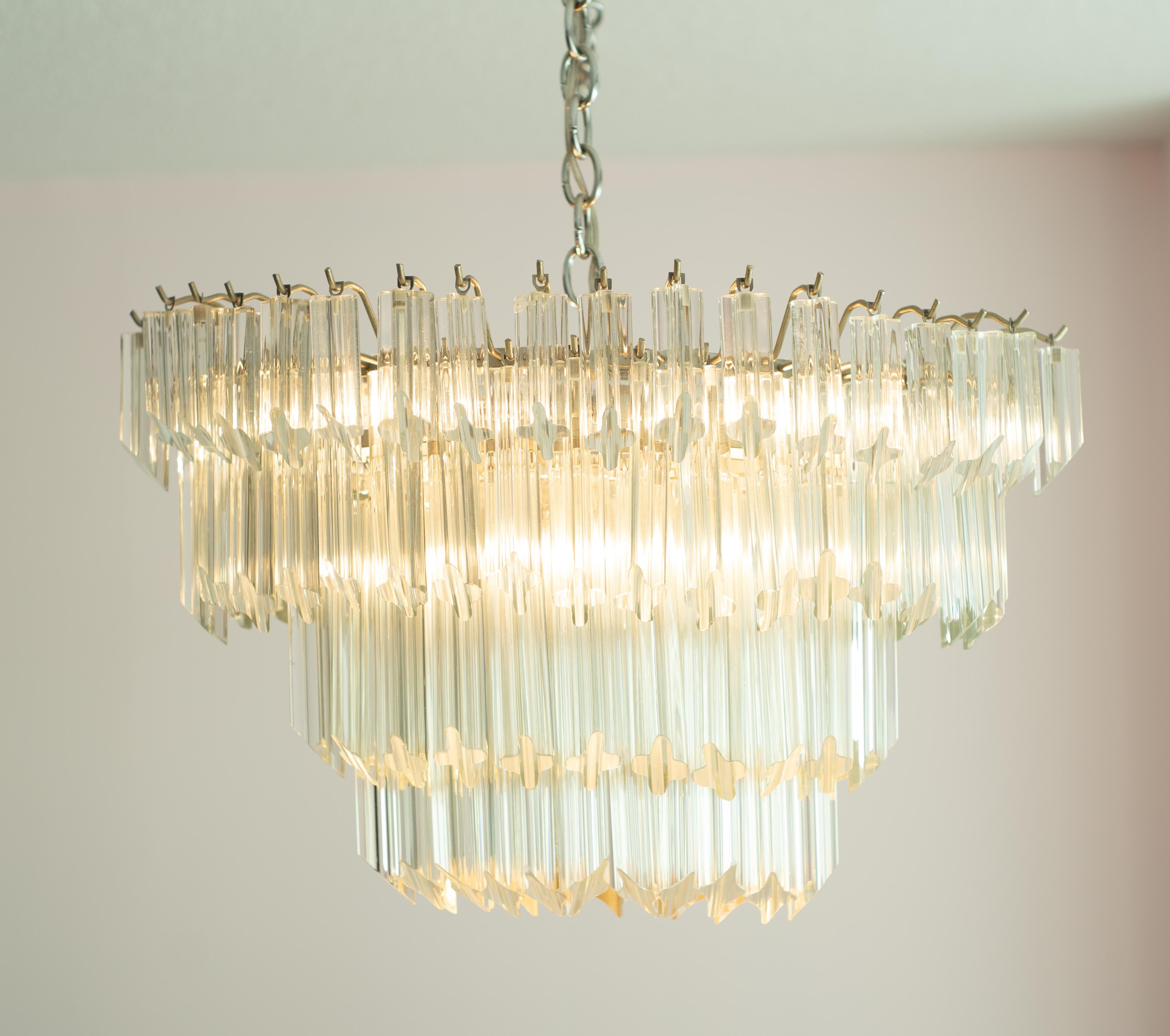 Vintage Camer Glass or Venini Tiered Oval Murano Glass & Steel Chandelier 1970s For Sale 1