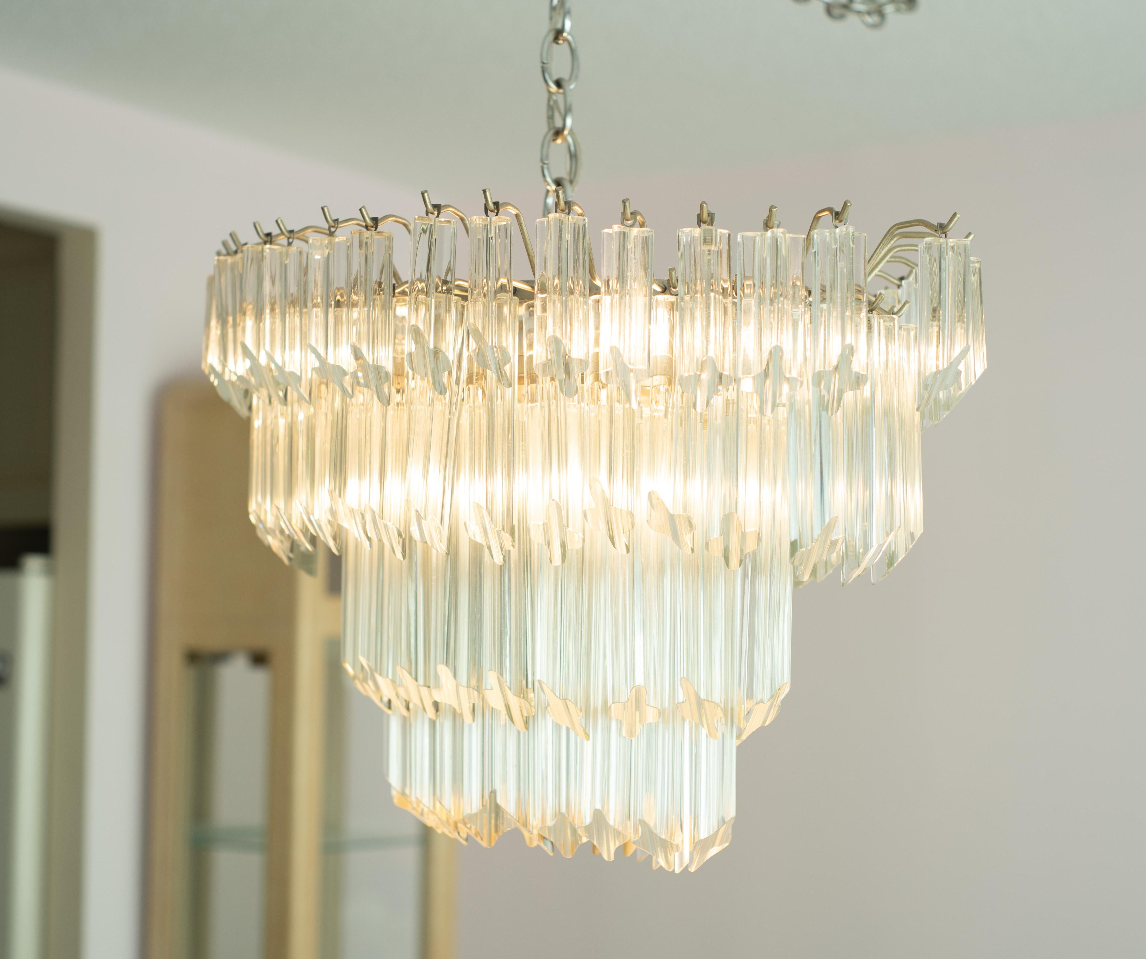 Vintage Camer Glass or Venini Tiered Oval Murano Glass & Steel Chandelier 1970s For Sale 2