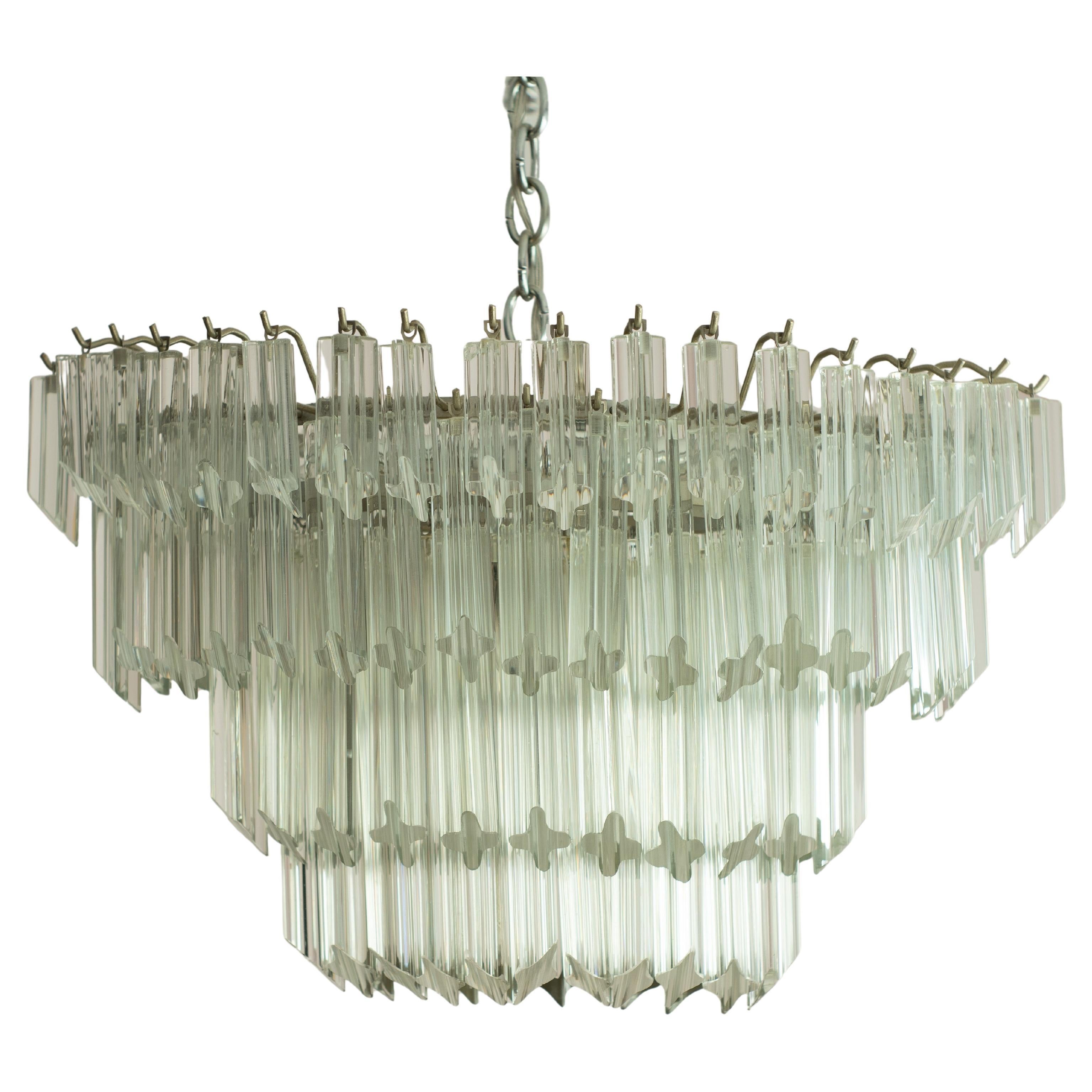 Lustre ovale à étages en verre de Murano et acier Vintage Camer Glass ou Venini 1970