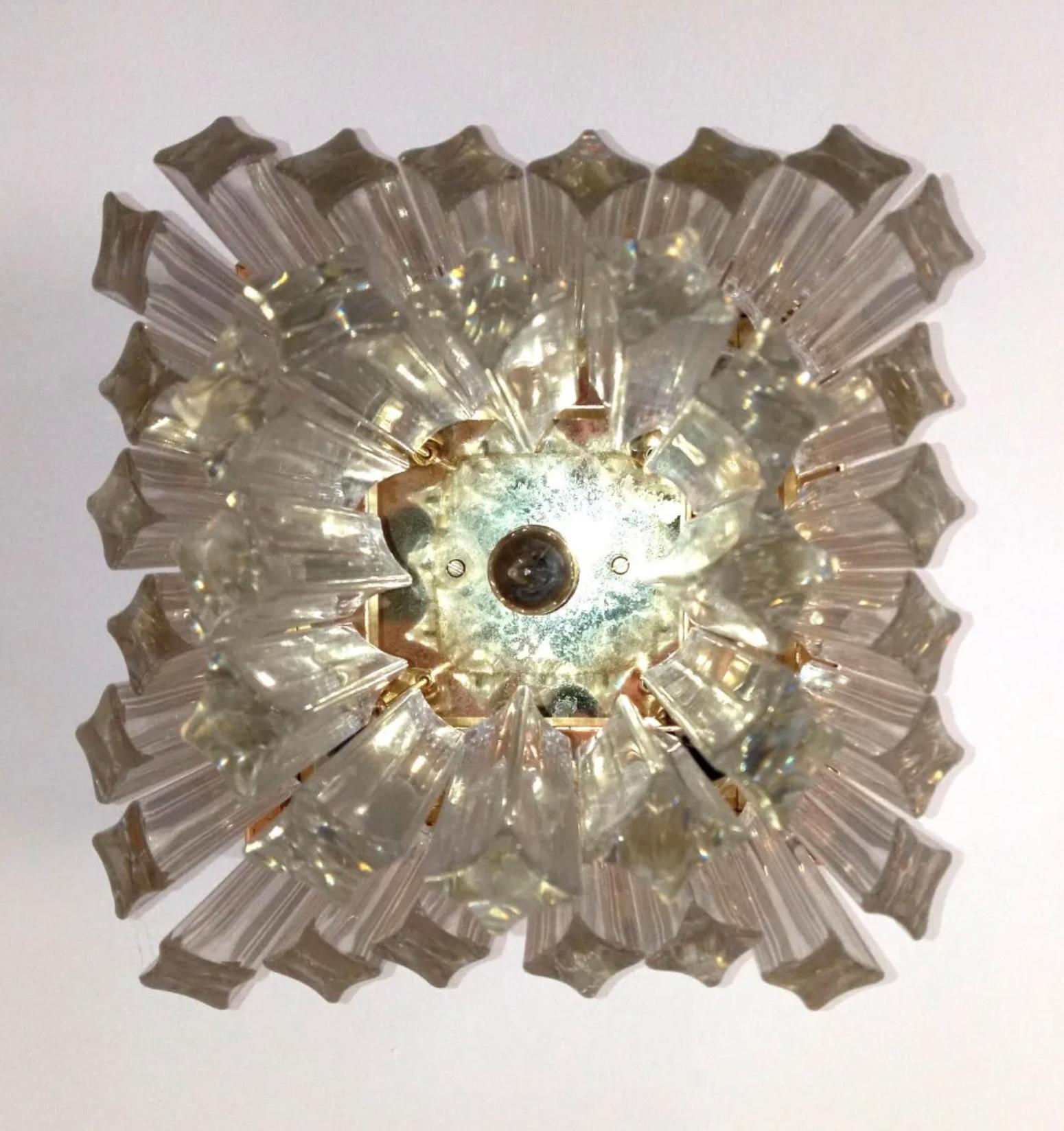 Vintage Camer Venini Murano Crystal Prism Flush Mount, 1970s In Good Condition For Sale In Brooklyn, NY