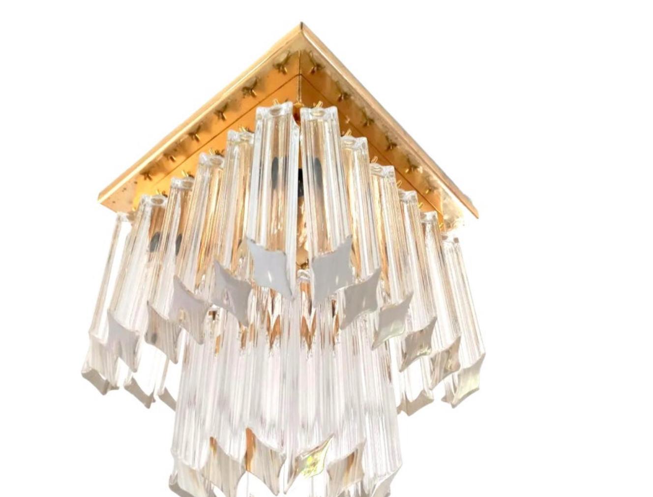 Laiton Monture encastrée vintage à prisme en cristal de Murano de Venini, 1970 en vente