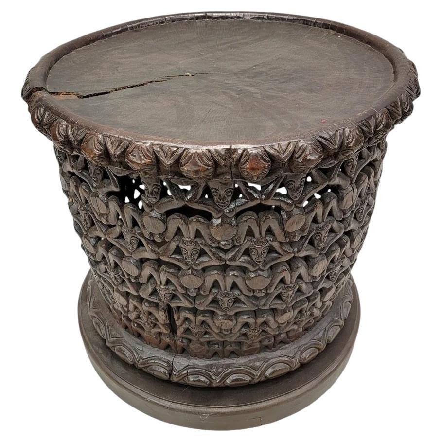 Vintage Cameroon African Carved Wood Bamileke Figural Center Table