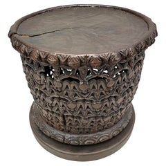 Vintage Cameroon African Carved Wood Bamileke Figural Center Table