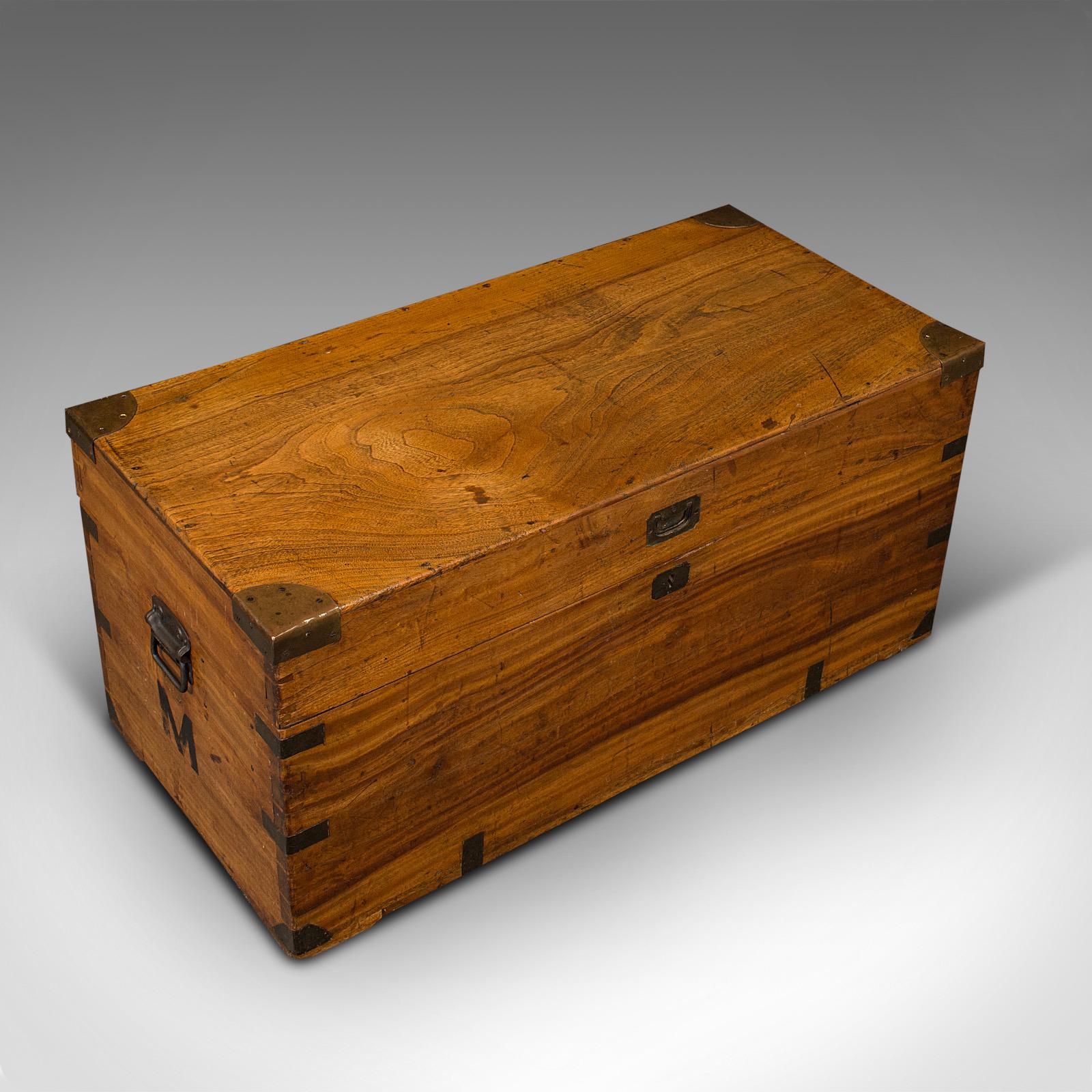 Wood Vintage Campaign Chest, English, Camphorwood, Military Travel Trunk, Circa 1930 For Sale