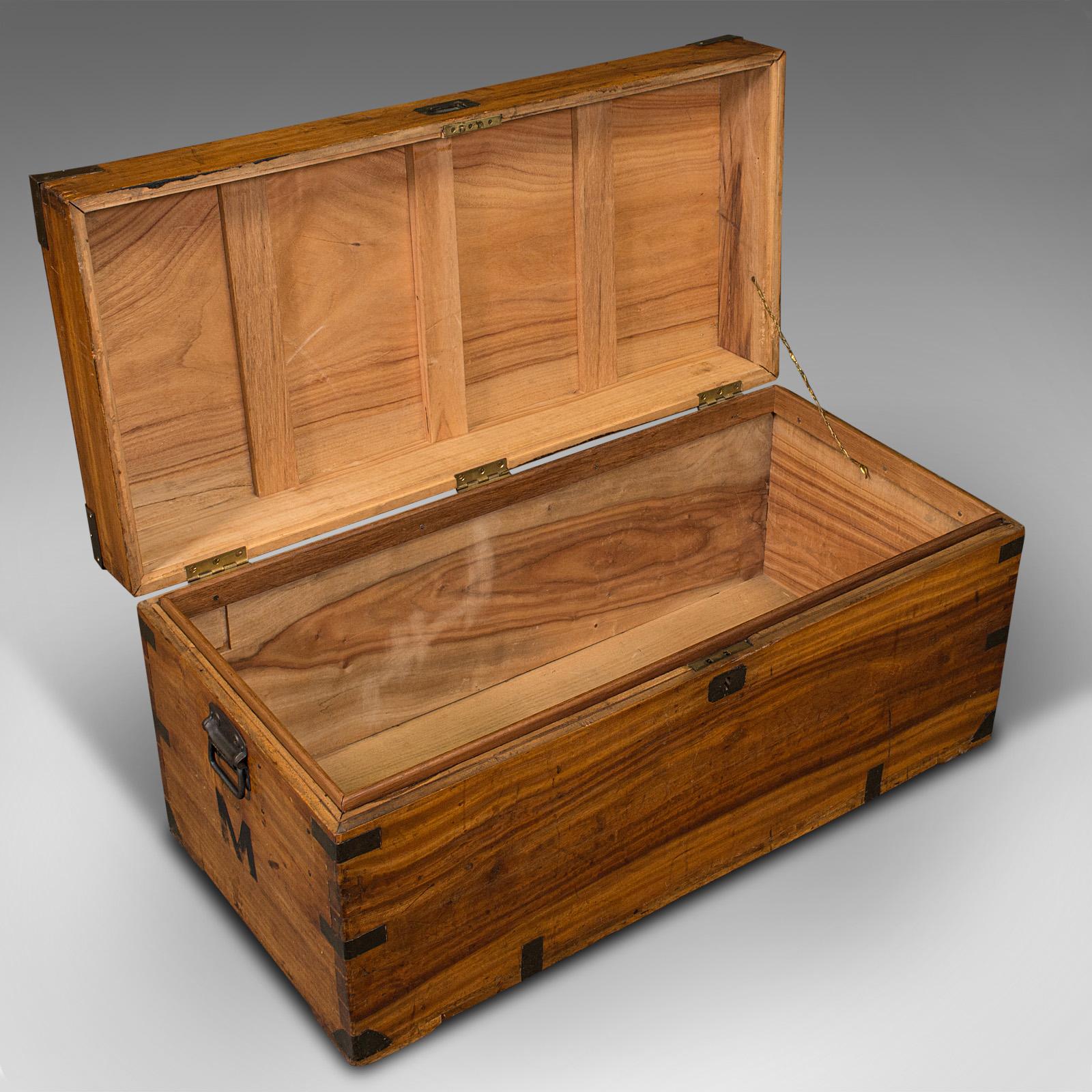 Wood Vintage Campaign Chest, English, Camphorwood, Military Travel Trunk, Circa 1930 For Sale