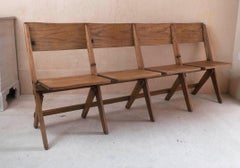 Vintage Campaign Folding Oak 4 Seater Bench. English C.1920
