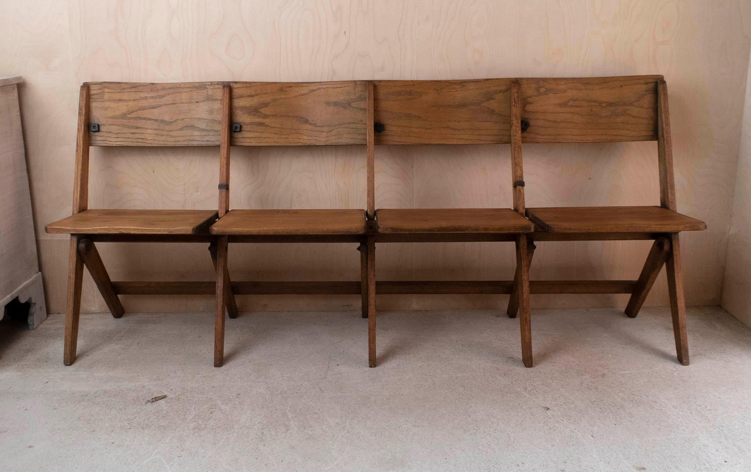 Vintage Campaign Folding Oak 4 Seater Bench. English C.1920 For Sale 2