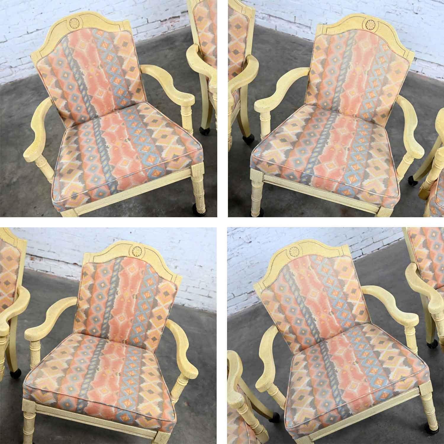 Vintage Campaign French Country Rolling Game Chairs Antiqued White Painted Set 4 For Sale 1