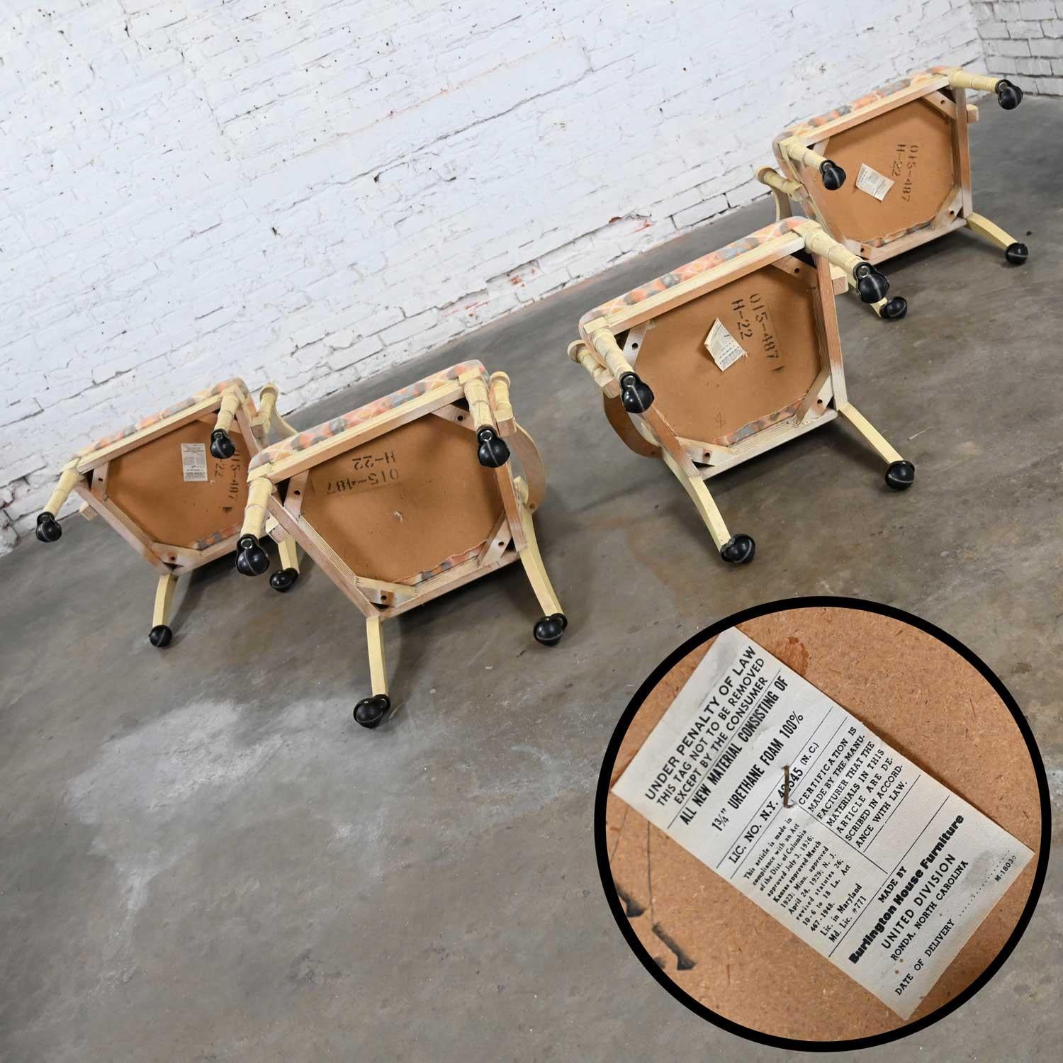 Vintage Campaign French Country Rolling Game Chairs Antiqued White Painted Set 4 For Sale 6