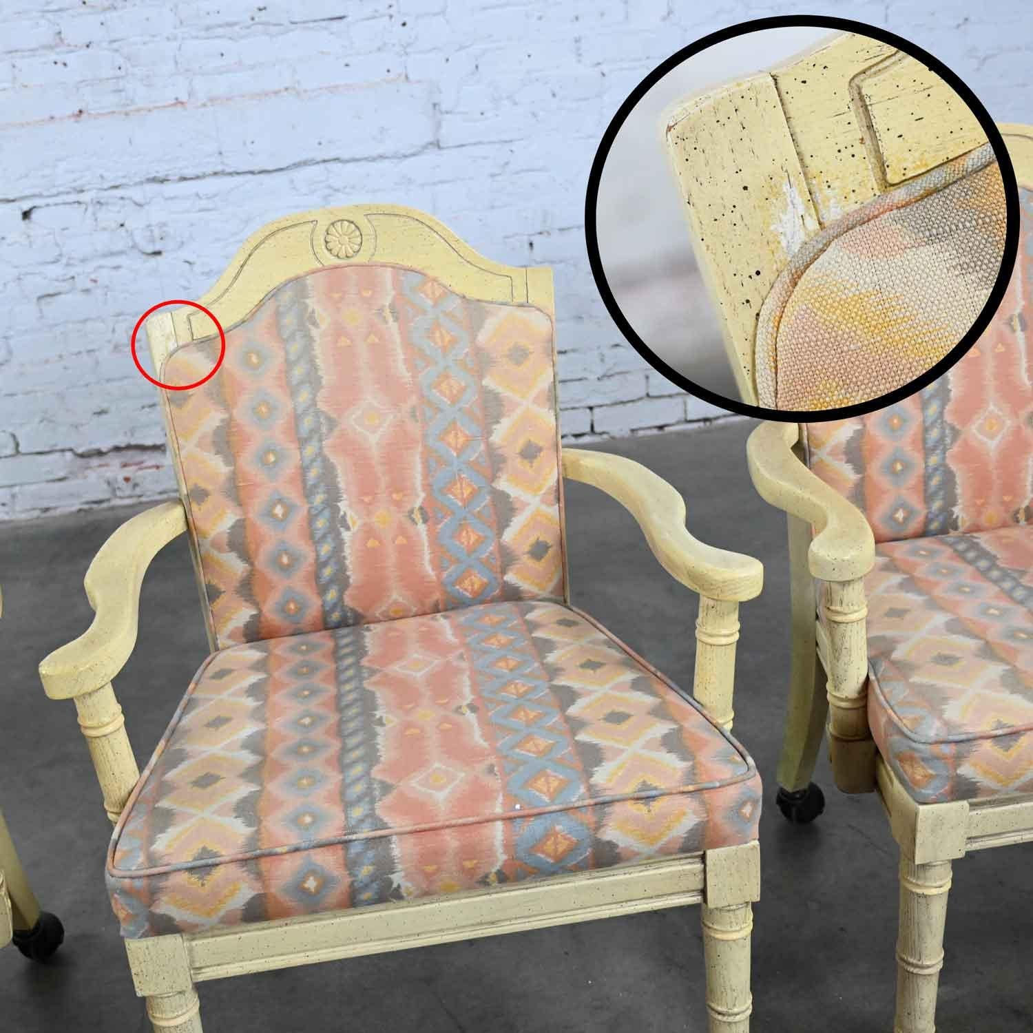 Vintage Campaign French Country Rolling Game Chairs Antiqued White Painted Set 4 For Sale 7