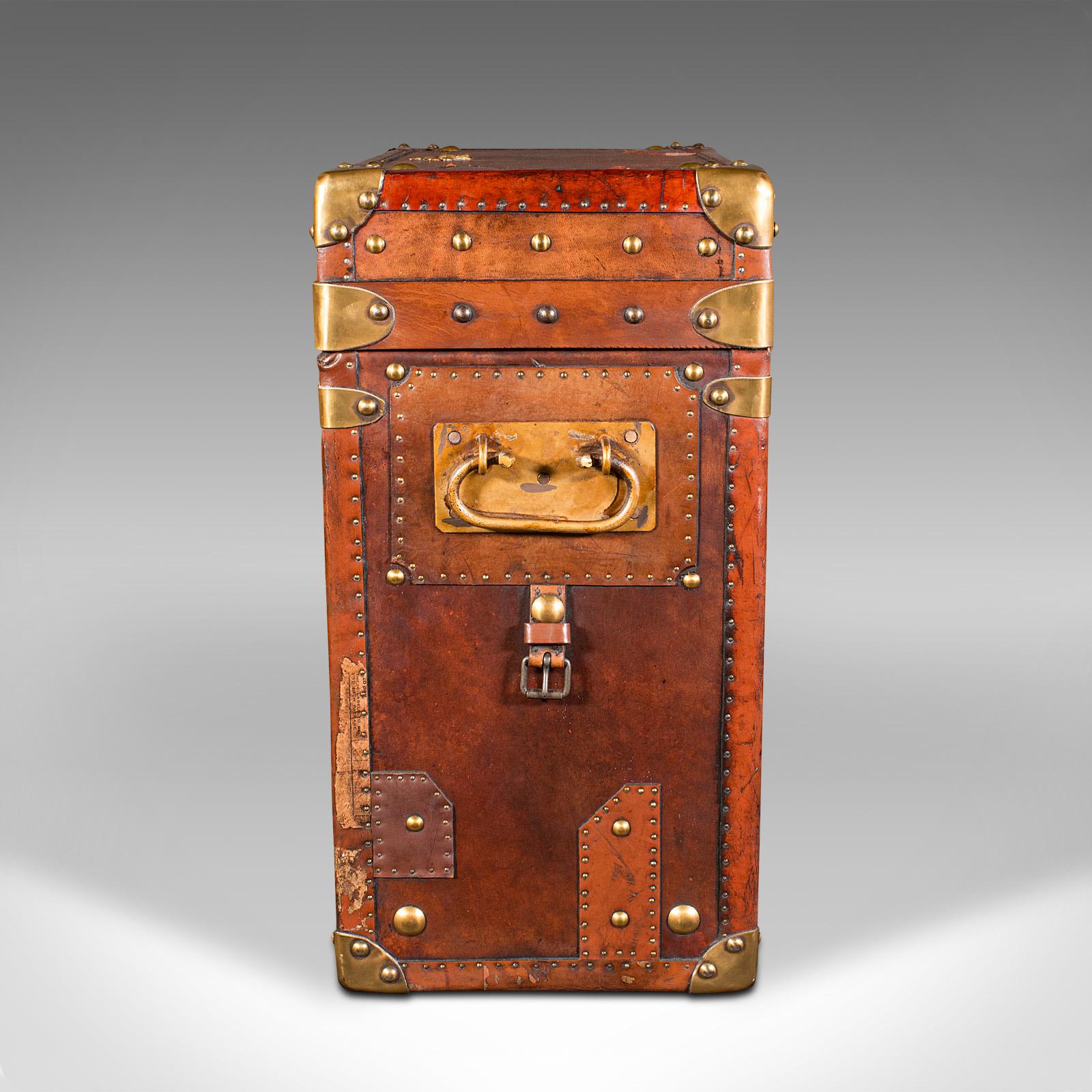 Vintage Campaign Luggage Case, English, Leather, Brass, Nightstand, Circa 1960 1