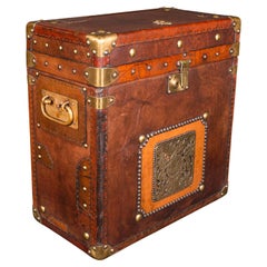 Retro Campaign Luggage Case, English, Leather, Brass, Nightstand, Circa 1960