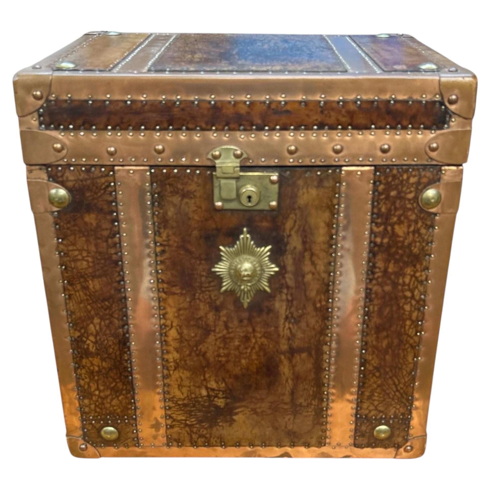 Vintage Campaign Luggage Trunk Leather Side Table