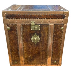 Vintage Campaign Luggage Trunk Leather Side Table