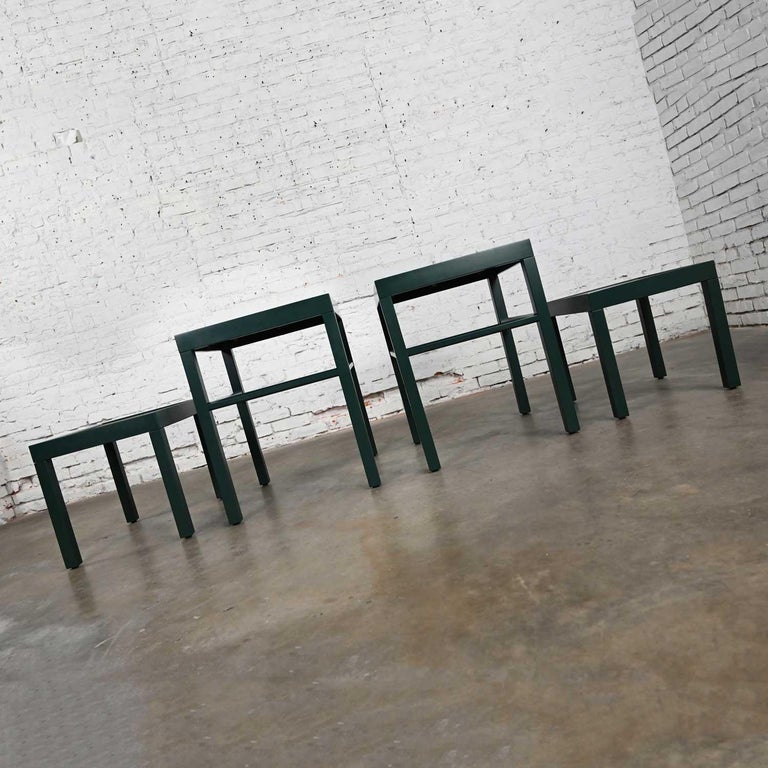 Vintage Campaign Nesting Tables Chartreuse Leather Tops 2 Sets of 2 by