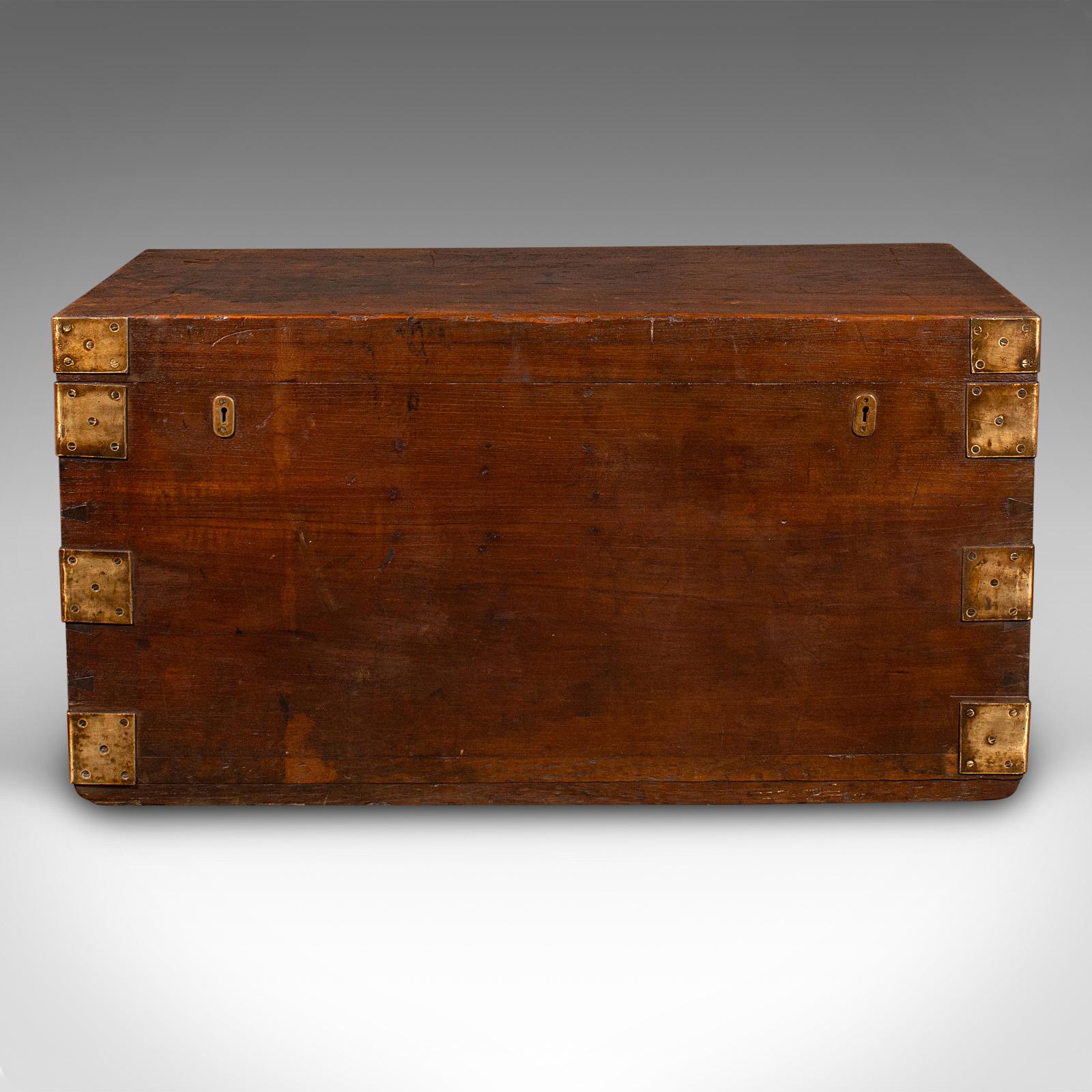 British Vintage Campaign Silver Chest, English, Teak, Brass, Shipping Trunk, Art Deco For Sale