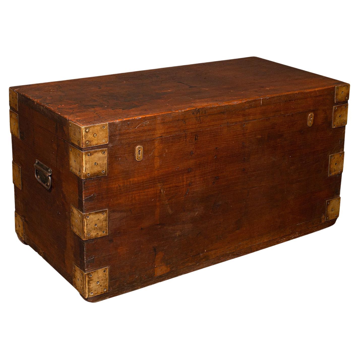 Vintage Campaign Silver Chest, English, Teak, Brass, Shipping Trunk, Art Deco For Sale