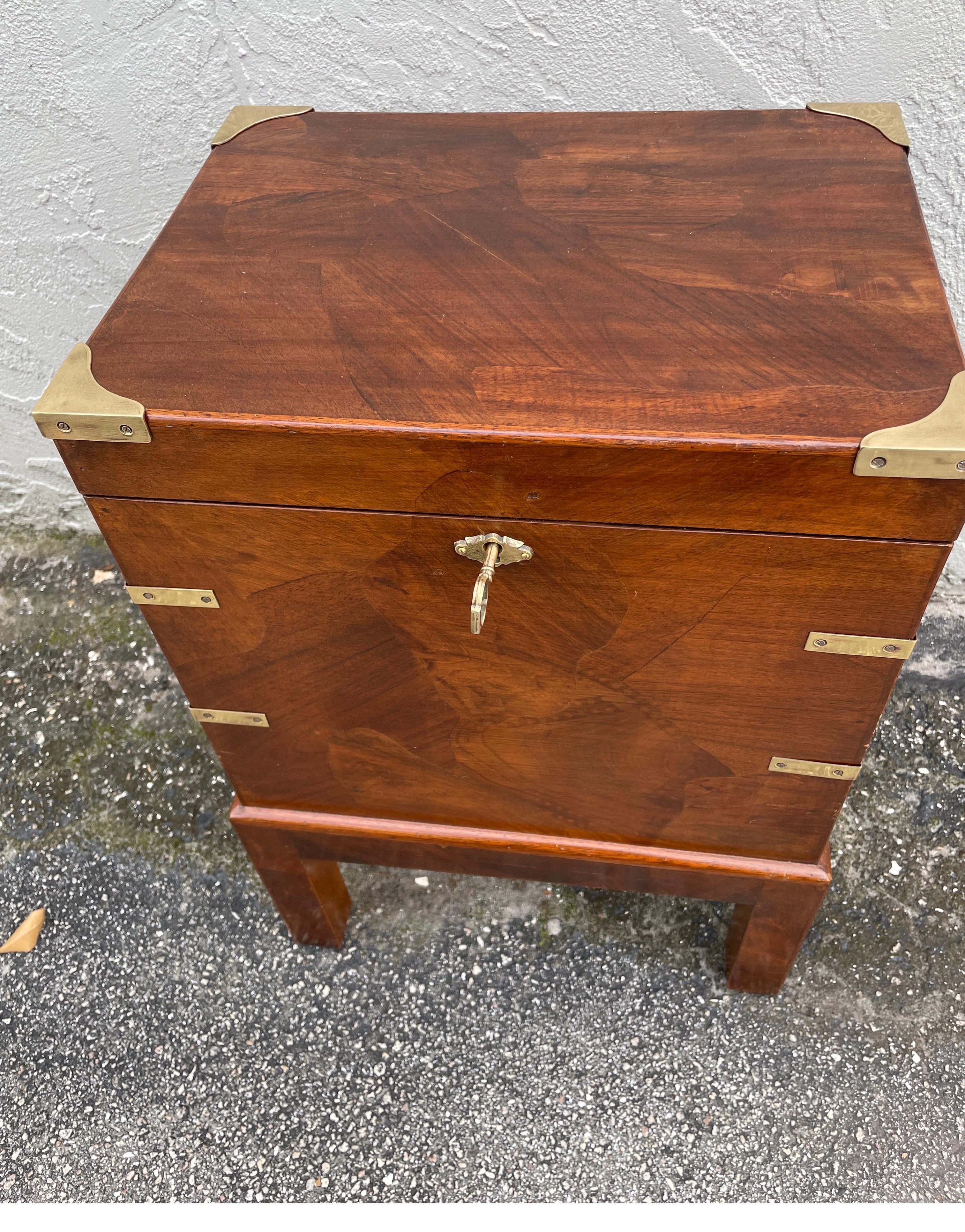 Burl Vintage Campaign Style Box on Stand For Sale