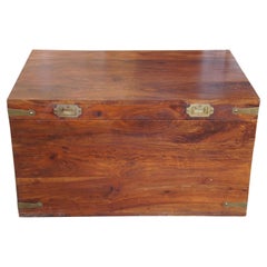 Used Campaign Style Brass Banded Camphor Trunk Blanket Storage Chest 28"