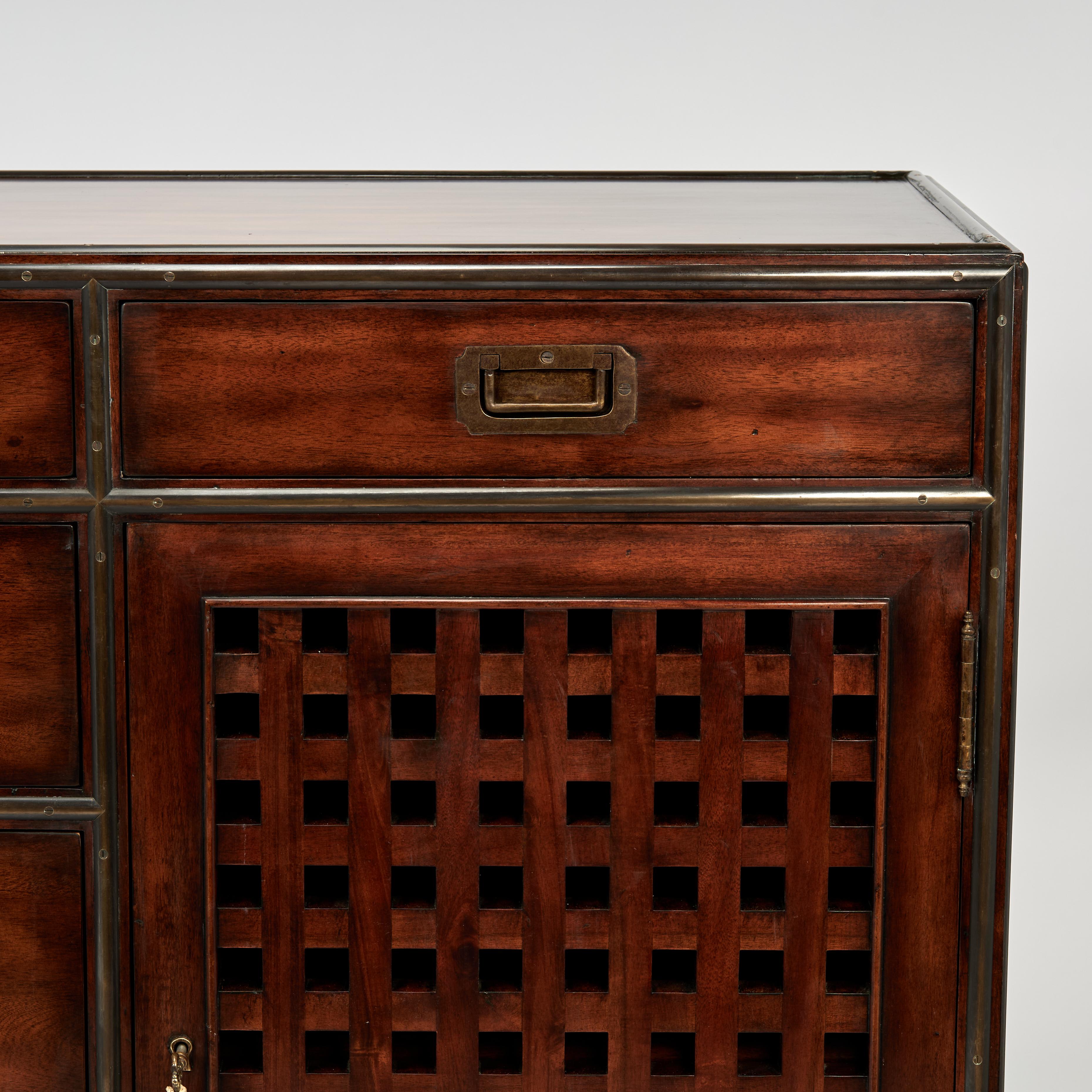 Vintage Campaign Style Chest or Credenza by Theodore Alexander In Good Condition For Sale In Palm Beach, FL