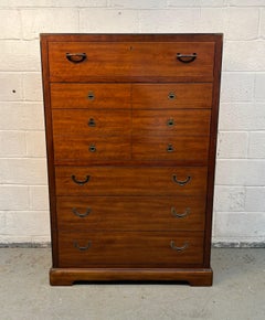 Vintage Campaign Style High-Boy Dresser By National Mt. Airy